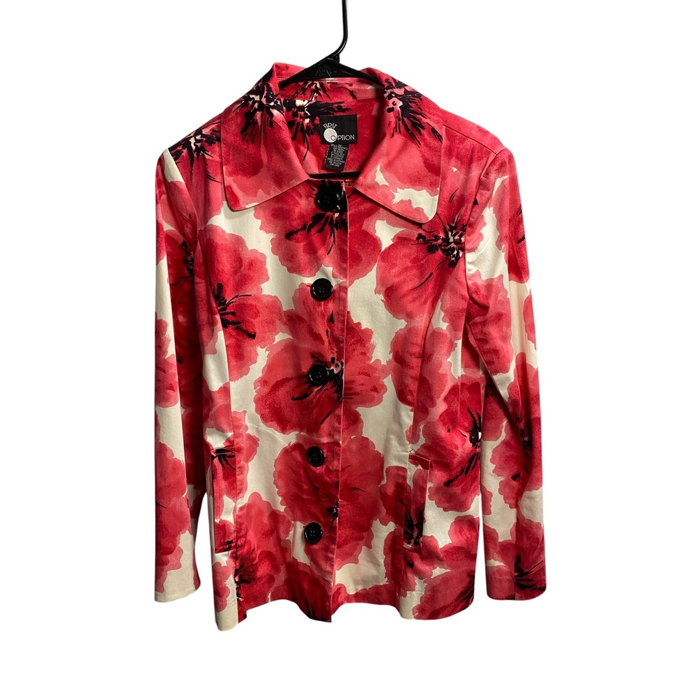 First Option Womens Red Pink Floral Poppy Blazer Jacket Size 10 646E147J